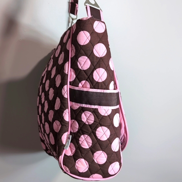 Belvah Beauty and Quality Pink/Brown Polkadot Quilted Tote Bag/Messenger Bag. - Picture 3 of 15